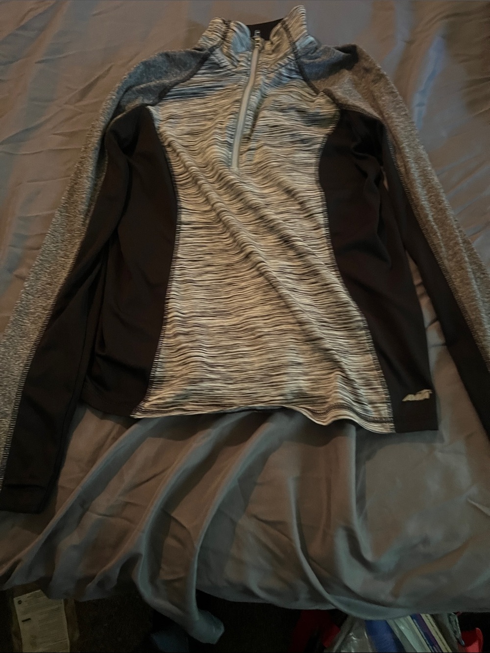 Avia Black and Gray Space-Dye Half-Zip Athletic Top